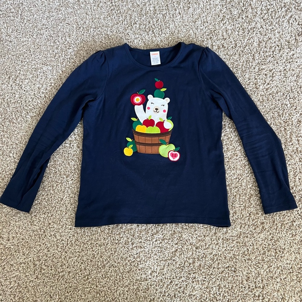 Embroidered bear with apples shirt